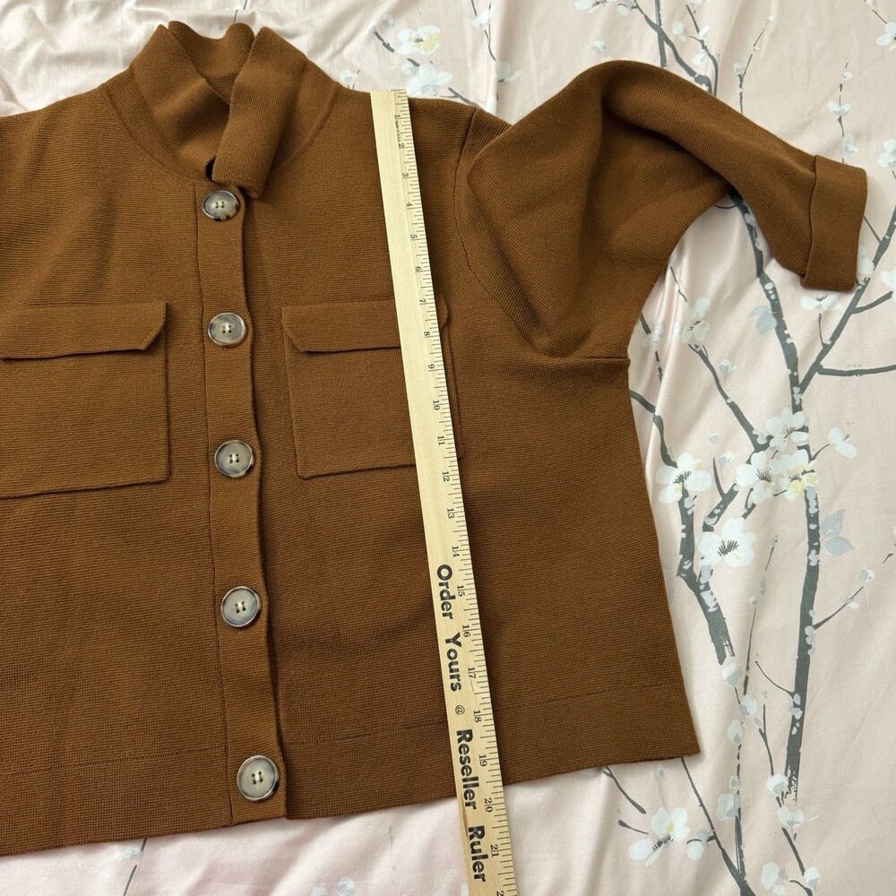 Sezane Betty Cardigan Large Hazelnut Brown Merino Wool Patch Pockets Sweater - Picture 8 of 10